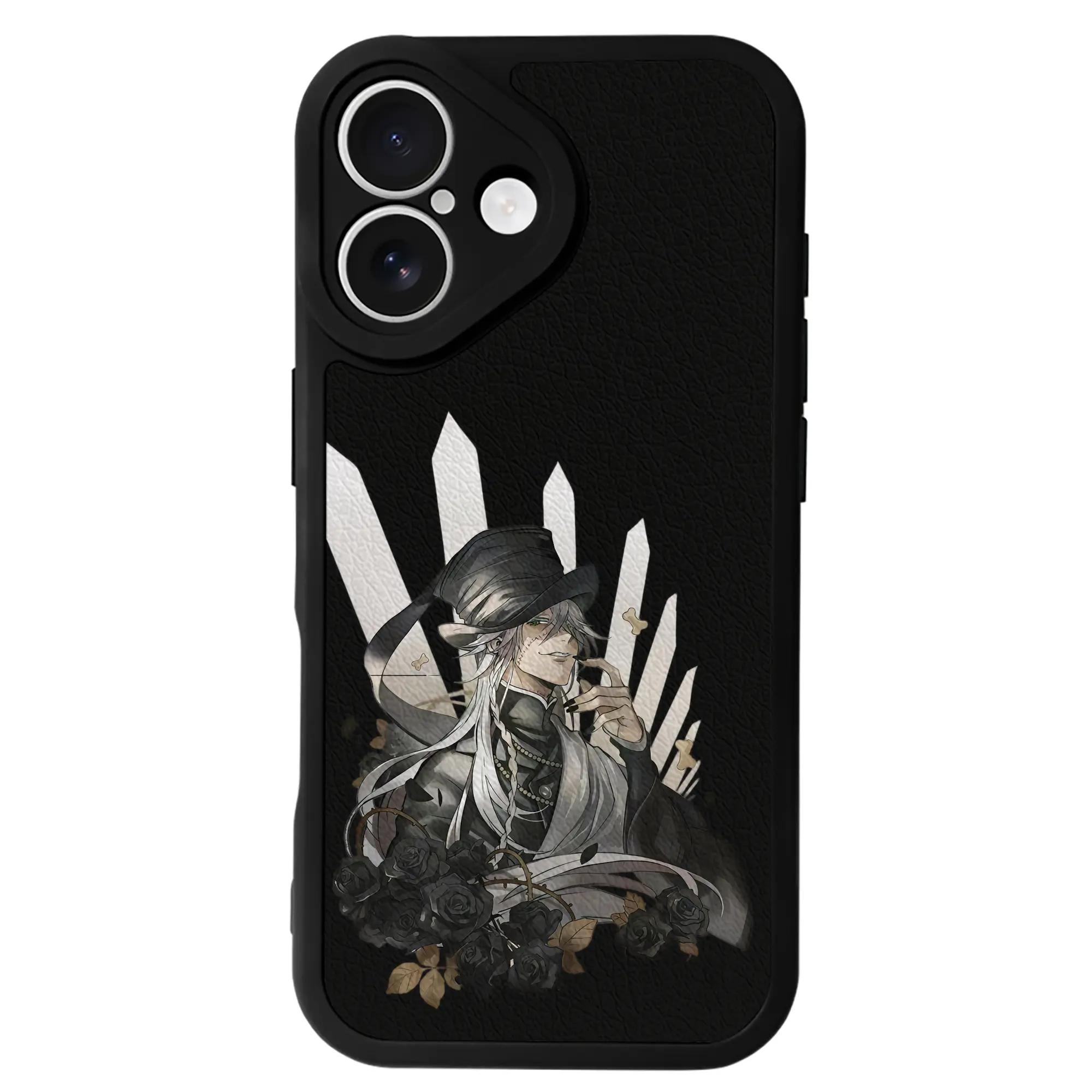 黒執事 グッズ,葬儀屋 - IPhone 16シリーズ対応 ・ シリコンスマホケース ・ レザー調 ・ 高精度フィット ・ 耐衝撃 ・ ワイヤレス充電対応 ・ 精密カット